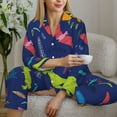 thumbnail image 6 of Fuzoiu Dinosaurs Print Women's Long-Sleeved Pajama,Lounge Button Down Nightwear,Womens Notch Collar Pajama Set-X-Large, 6 of 7