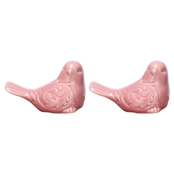 Uxcell 2Pcs Bird Statues, 3.2 Inch Small Ceramic Birds Figurines Bird for Home Decor Modern Home Small Animal Statues for Office Bookshelf Bedroom Living Room, Pink