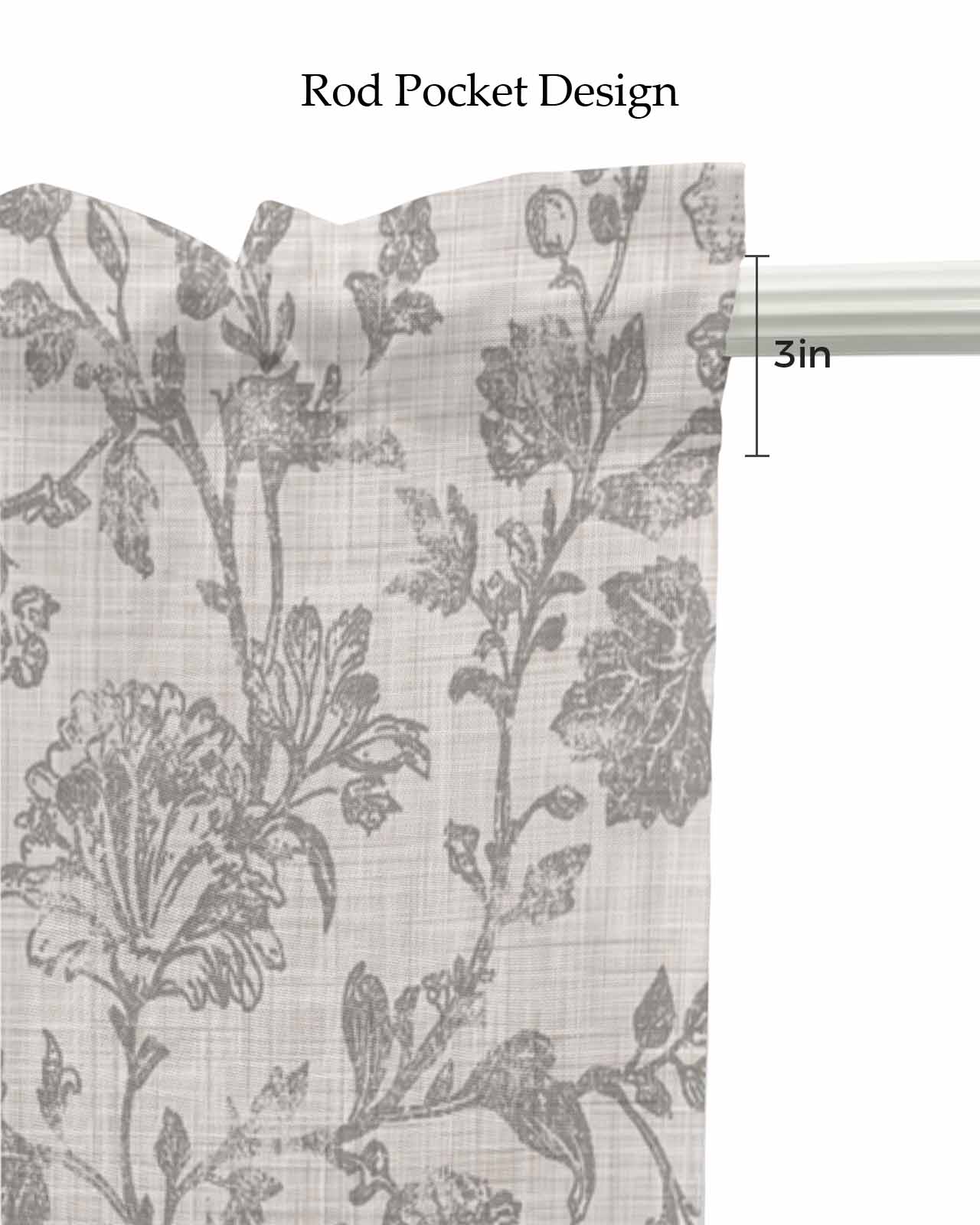 Farmhouse Flower Kitchen Valances for Windows Farmhouse Linen Window Valance Curtain for Living Room Window Treatment Botanical Vintage Grey Leaf Plant Valance Rod Pocket Topper Drape, 42 x 18 Inch
