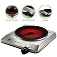 thumbnail image 1 of Ovente Countertop Infrared Burner â€“ 1000 Watts â€“ 7.5â€ Ceramic Glass Single Plate Cooktop with Temperature Control, Non-Slip Feet â€“ Indoor/Outdoor Portable Electric Stove â€“ Stainless Steel (O, 1 of 6