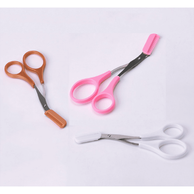 3 PCS Stainless Steel Eyebrow Shaping Cut Scissors Comb Hair Remover Beauty Tool,Pink, Brown, White