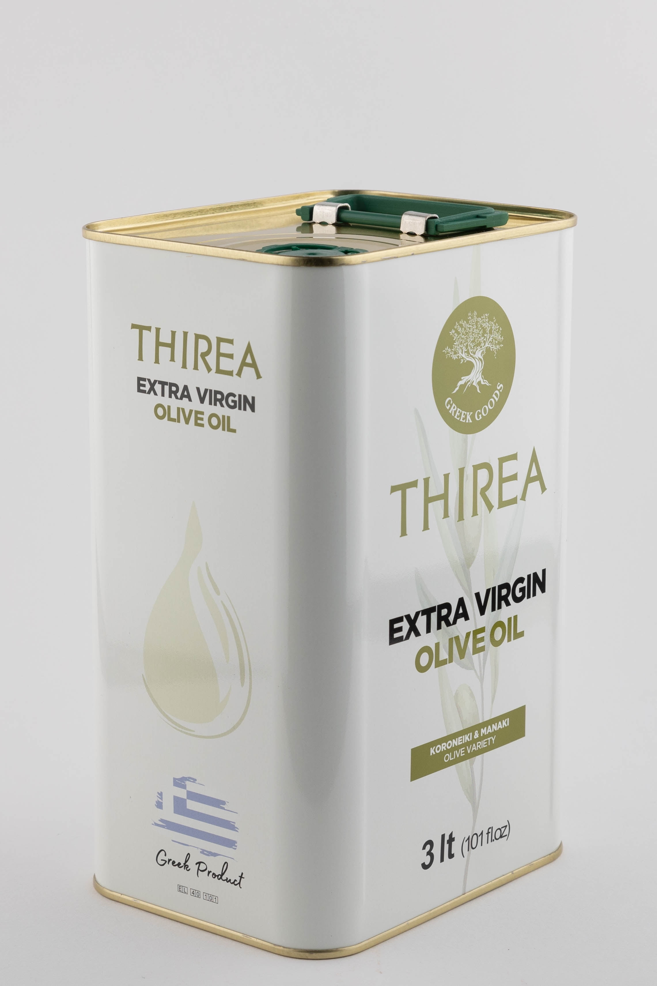 Thirea Extra Virgin Olive Oil 3L Tin 101 fl oz Extra Virgin Olive Oil 3L Tin Cold Pressed EVOO, Authentic Greek Olive Oil, Rich Flavor for Cooking