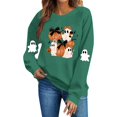 thumbnail image 2 of NSLGXD Halloween Sweatshirts for Women Spooky Ghost Graphic Pullovers Stretch Work Round Neck Long Sleeve Y2k Tops Halloween Costumes, 2 of 5
