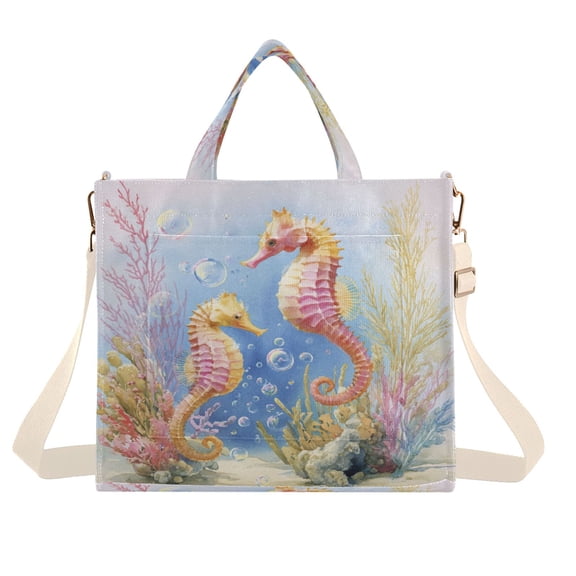 Corduroy Tote Bag for Women Shoulder Handbags Fashion Ladies Purses Satchel Messenger Bags Cute Seahorse Pattern S