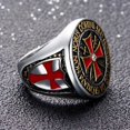 thumbnail image 2 of Bagues Templiers Dominateurs pour Hommes Couleur Argent Acier Inoxydable Croix Rouge Incrustée de Zircon Cubique Bague Homme Bijou Cadeau, 2 of 5