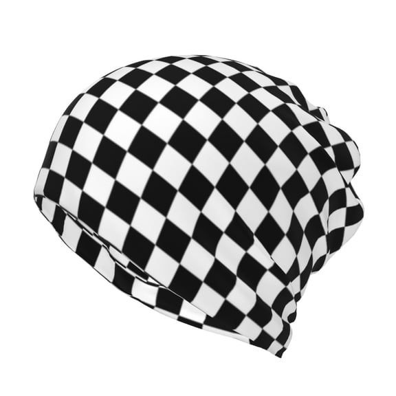 Multifunction Beanie Hat Black And White Checkered Beanie Hat Scarf Stretch Skull Cap For Women Men