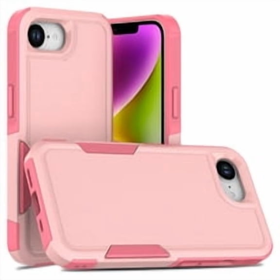KOMI iPhone 16E Case: Dual Layer Protective Heavy Duty Cell Phone Cover Shockproof Rugged with HD Screen Protector - Military Protection Bumper Tough - Apple iPhone 16E / SE 2025 / SE4, Pink