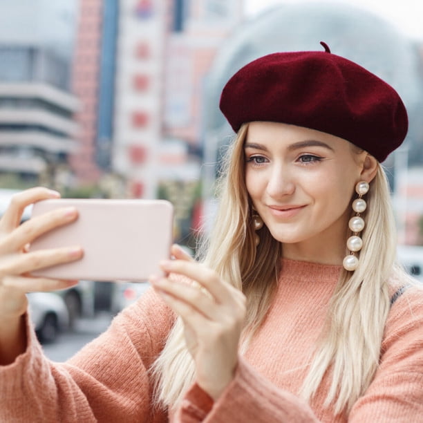 7629 Women Beret Hat French Style Solid Color Beret Fashion Outdoor Wool Cap Wool Beret Hat,Solid Color French Style Winter Warm Cap for  main image 4