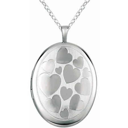 Sterling Silver Oval-Shaped with Hearts Locket