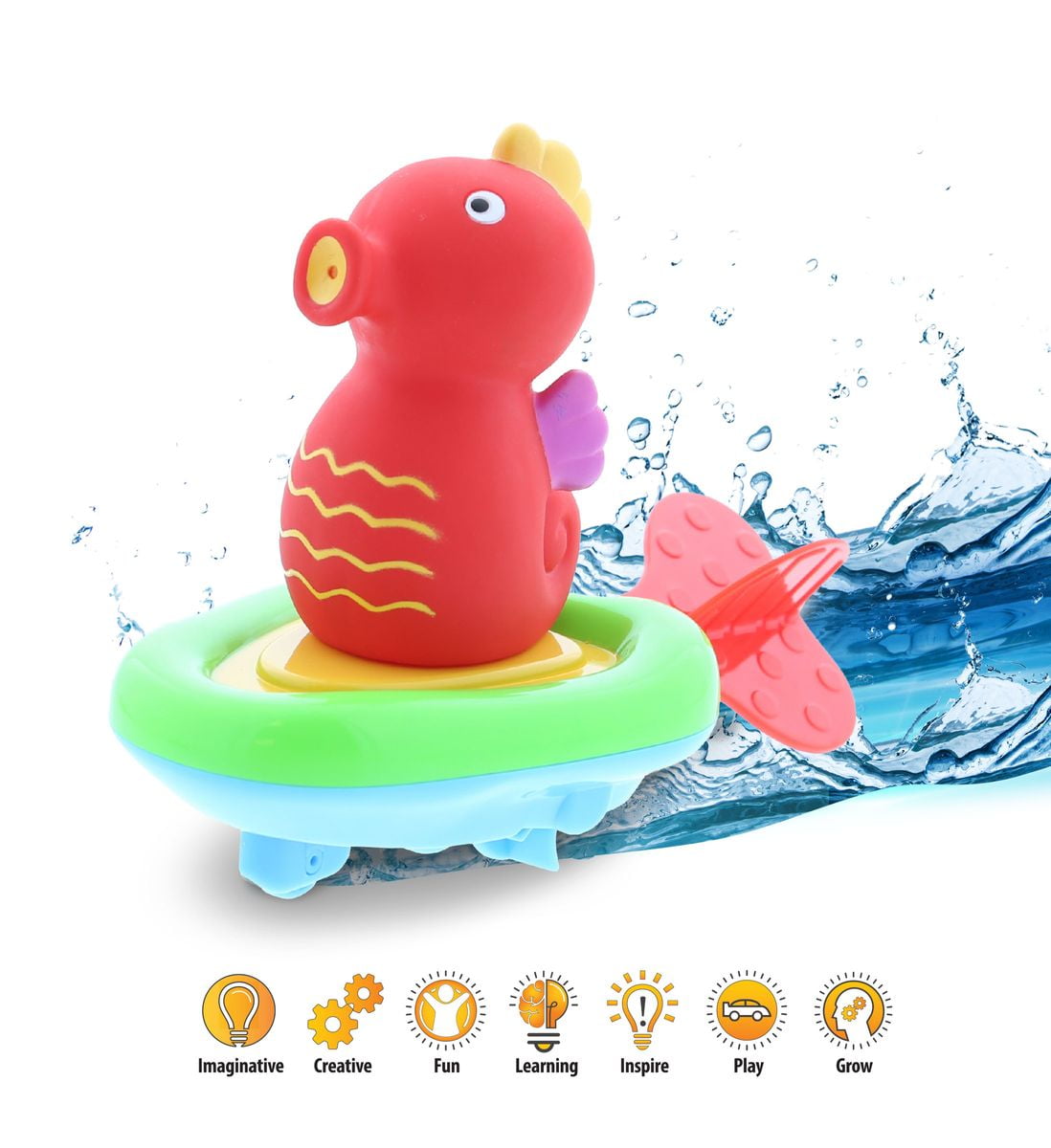 Boat Racer Buddy Pull n Go Floating Bath Toy 6" for Baby Toddler ? Red
