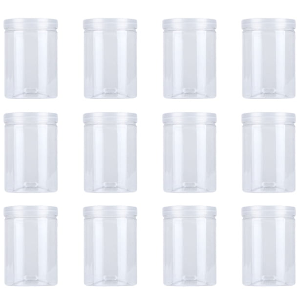 Juego de 12 tarros de plástico transparentes de 500 ml para alimentos, galletas y cocina.