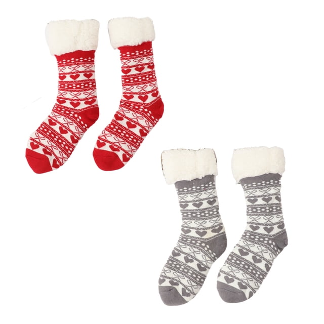 Calcetines tipo pantuflas, 2 pares de calcetines de piso antideslizantes de tubo largo, antideslizantes ultra suaves para invierno navideño