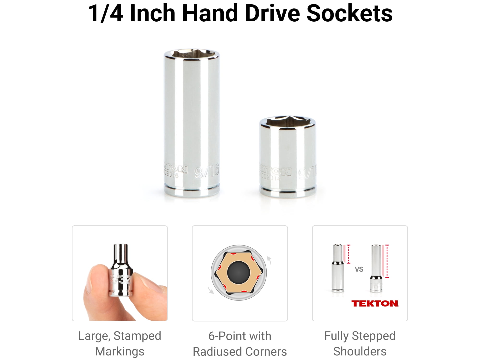 TEKTON 1/4 Inch Drive Shallow and Deep 6-Point Socket and Ratchet Set with Rails and Tray, 35-Piece (4 - 15 mm) | SKT03201