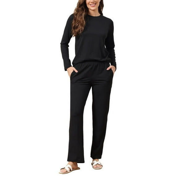 Buenos Ninos Womens Pajama Set Long Sleeve Tops with Pants Sleepwear PJ Loungewear with Pockets