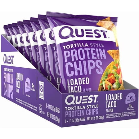 QUEST TORTILLA STYLE PROTEIN CHIPS – LOADED TACO – 8CT × 1.1OZ BAGS MULTIPACK