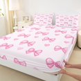 thumbnail image 3 of Homewish Ribbon Bow Tie Bed Sheets,Cute Loves Pattern King Sheets,Pink Bowknot Sheet Set For Kids,Breathable Home Decor,4-Piece, 3 of 7
