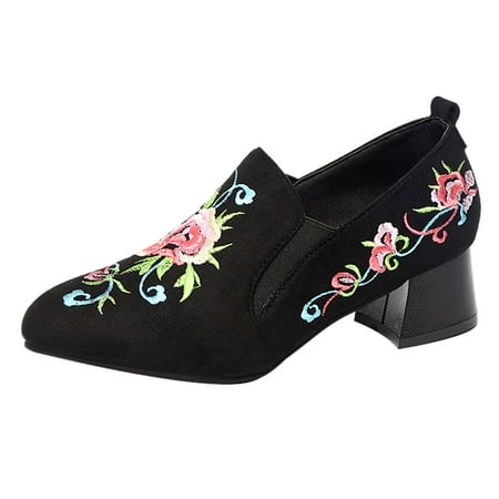 

Vedolay Fashion Women Flock Slip-On Round Toe Square Heels Flowers Single Shoes Boots Ladies Thong Flip Flops(Black 6.5)