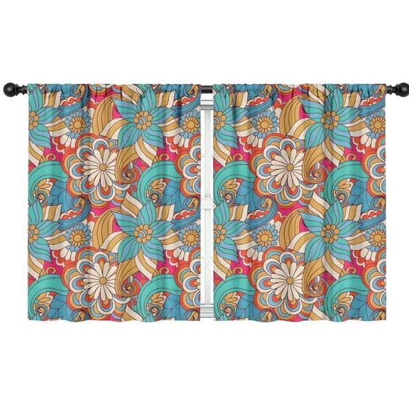 Blackout Kids Curtains,Multicolor Ethnic Floral Pattern Childrens Insulated Curtains Set Of 2,Bedroom Essentials,Toddler Room Decor 42x54in(106x137cm)