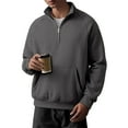 thumbnail image 3 of Fengqque Mens Sweatshirt Casual Stand Collar Quarter Zip Fall Pullover Long Sleeve with Pockets Dark Gray L(L), 3 of 5
