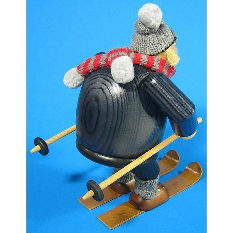 German Wooden Christmas Incense Smoker - Skier Man Figure, Handcrafted In Germany, 7.9 Inches Tall