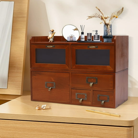 Desktop Storage Cabinet with 6 Drawers, Wooden Box Organizer for Office Supplies