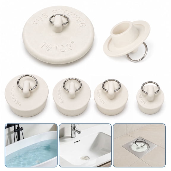 6pcs Universal Bathtub Drain Stopper Set, EEEkit Rubber Tub Drain Plug Drain Stopper with Pull Ring for 7/8"-2" Drains