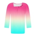 thumbnail image 4 of hxobax Womens Tops Trendy Ombre Tunic Tops Cute Square Neck Button Shirts 3/4 Sleeve Pleated Blouses, 4 of 5