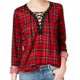 thumbnail image 2 of Polly & Esther Juniors Lace Up Plaid Top Size-X-Large Color-Black/White, 2 of 2