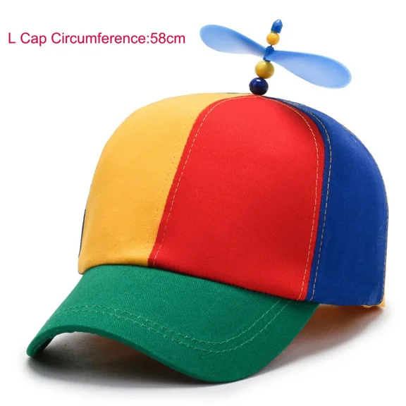 Kids Colorful Propeller Baseball Cap, Funny Spinning Bamboo Dragonfly Sun Hat for Boys and Girls