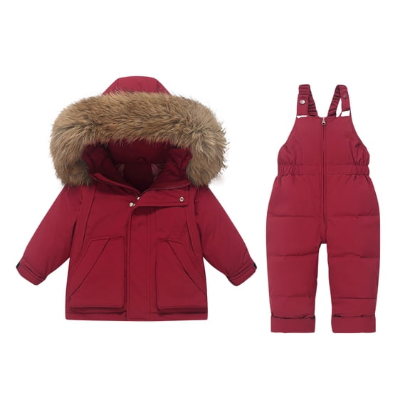 SERTG Kids Ski Suit Set Waterproof Windproof Thermal Insulated Winter Snow Play Fleece-Lined Warm Outdoor Snowsuit Coat and Jumpsuit Set(Wine#2,1-2 Years)