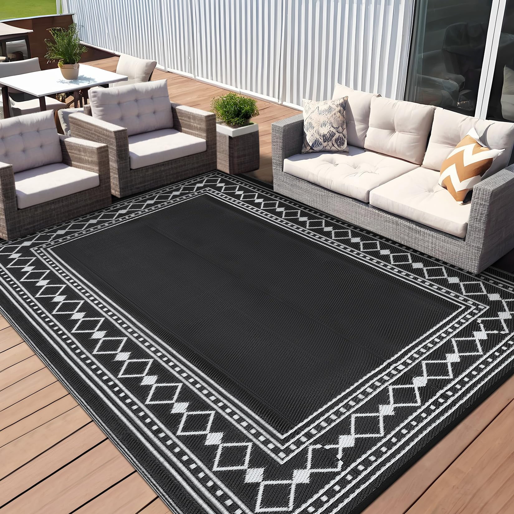 Outdoor Rug 8x10 Plastic Straw Rug Waterproof Patio Rug,Reversible Rug,Foldable Lightweight Outdoor Carpet with Storage Bag,4 Stakes,Outdoor Mat Reversible Camping Carpet Camping Mat for Deck,Garden