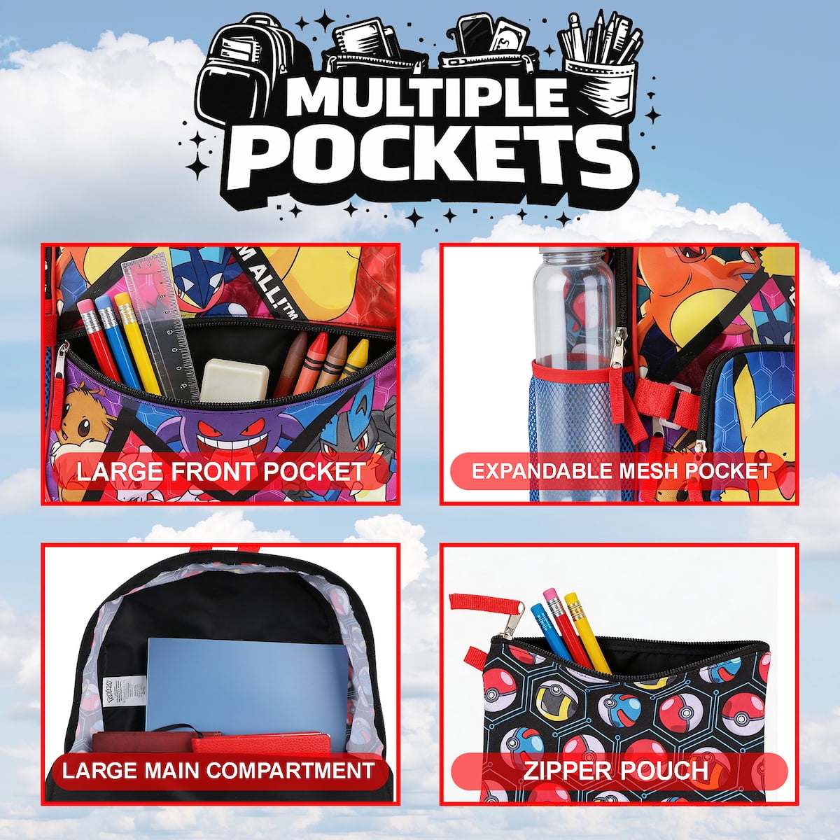 Pokemon Trainer Gotta Catch 'Em All Youth 5-Piece Backpack Set