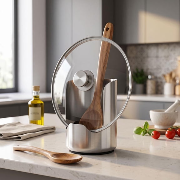 Stainless Steel Utensil Holder Kitchen Organization, Pot Lid and Spoon Kitchen Organizers and Storage, Multi Function Utensil Holder Countertop for Household