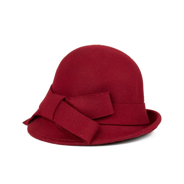 Sonducket Sombrero de fieltro para mujer, gorro decorativo con lazo de fieltro, gorro de invierno cómodo de Color sólido para mujer, gorros decorativos a Sombreros Vino rojo Sonducket AP013206-03