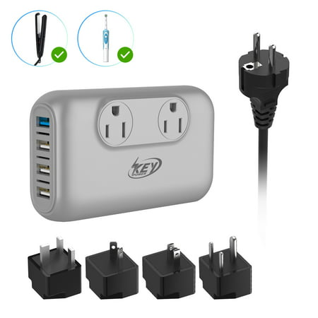 Key Power 220V to 110V Step Down Voltage Converter and International Travel Adapter, for Hair Straightener Flat Iron, Hair Curler, CPAP, Toothbrush - [Safely Use USA Electronics (Best Brand For Hair Straightener And Curler)