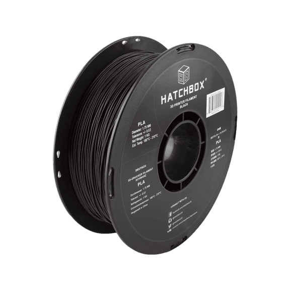 HATCHBOX PLA 1.75 mm, 1Kg Filamento para impresora 3D, Color Negro Hatchbox PLA