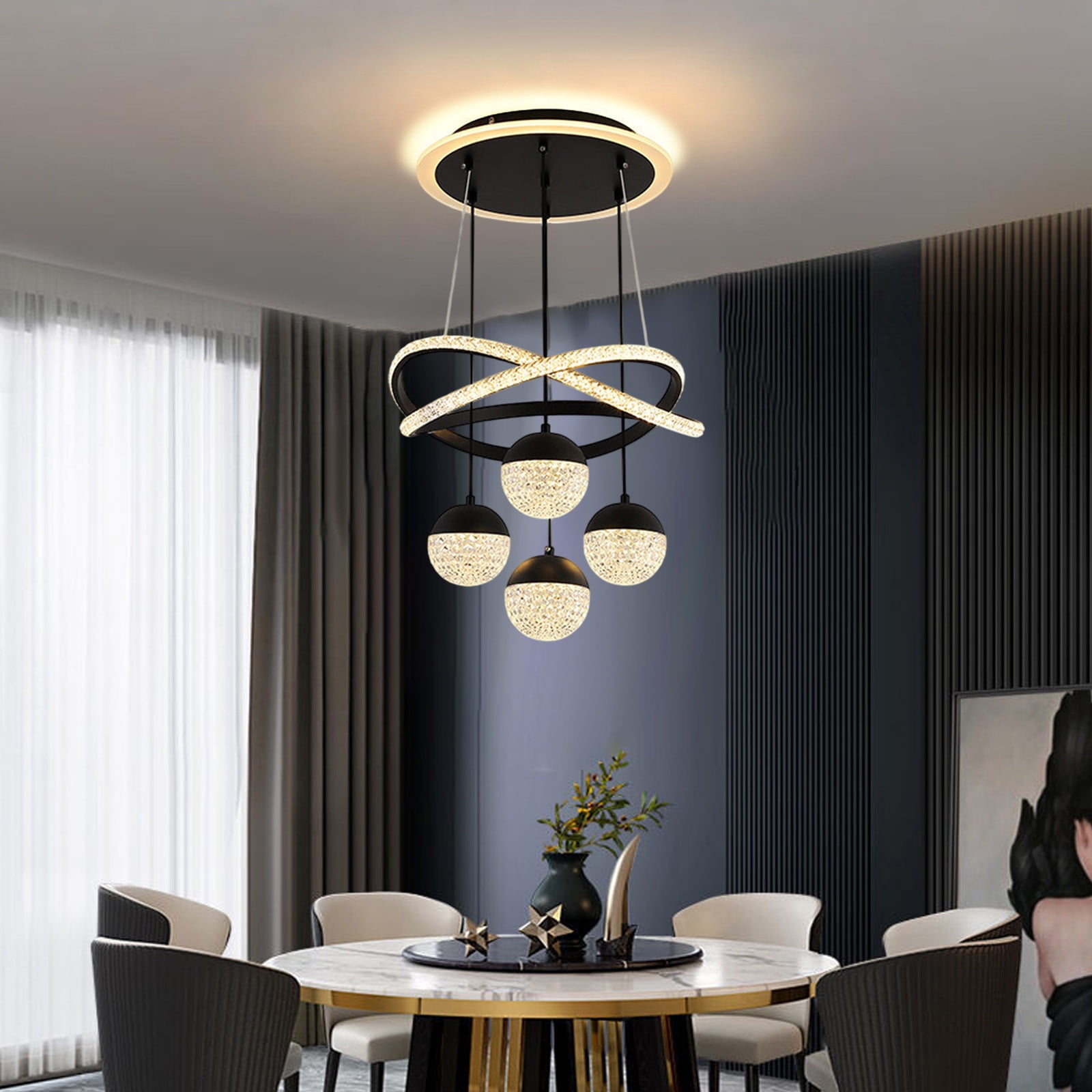 Black Modern Ceiling Light Fixture 100X40Cm Led Chandelier For Dining Room Living Room Bedroom Stairwell Contemporary Hanging Lamp With Metal Frame Dimmable Lighting For Home Office