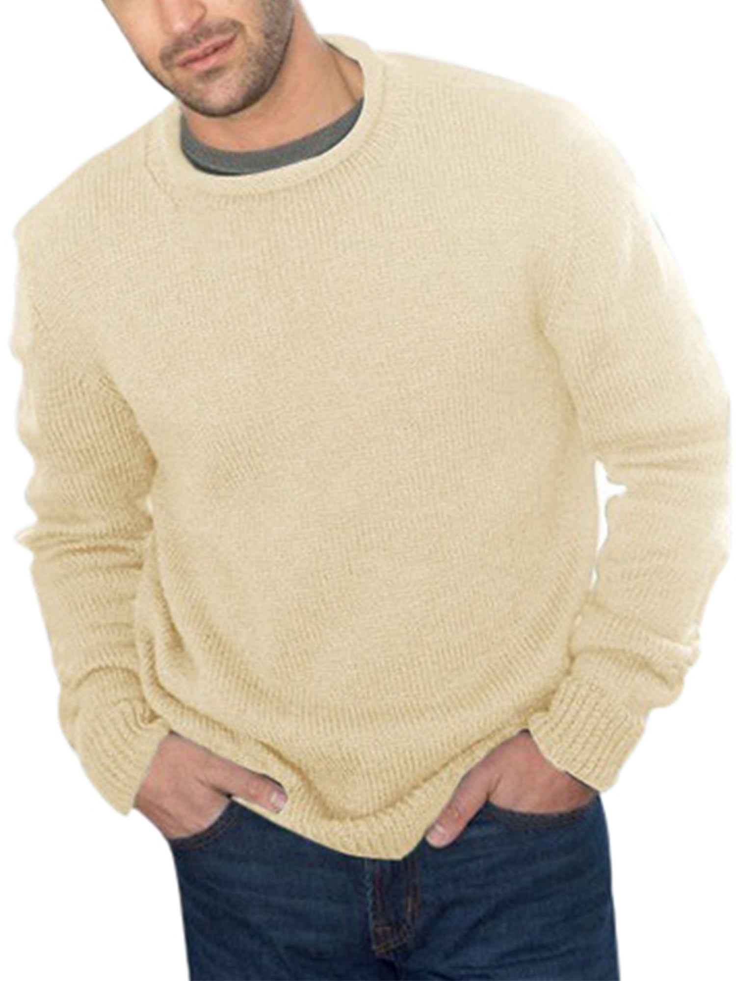 Men Knitted Sweater T-Shirts Plain Top Jumper Autumn Winter Long Sleeve Casual Tops Blouse Sweatshirts