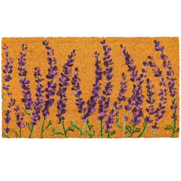 Juvale Lavender Floral Door Mat - 17 x 30 in, Purple Coir - Welcome Mat for Front Door & Outdoor Entryway - Coir Doormat for Patio & Porch