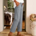 thumbnail image 5 of Karymi Capri Pants for Women Solid Fake Linen Mid Rise Button Zip Fly Slim Straight Leg Cropped Ankle Length Casual Trouser Pants with Front Slant Pockets Athletic Shorts for Women, 5 of 5