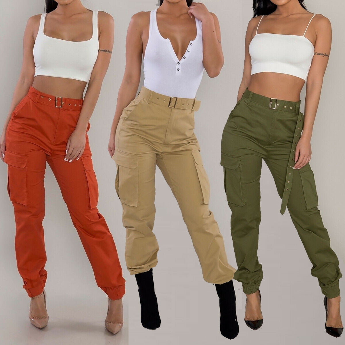 Women Overalls Pants Army Military Combat Style Pant Cargo Trousers ...