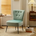 thumbnail image 1 of Accent Slipper Chair, Velvet Fabric Armless Chair with Tufted Back and Black Metal Legs, Upholstered Vanity Chair Side Chair for Living Room Bedroom Office, Weight Capacity 250 Lbs, Light Blue, 1 of 7
