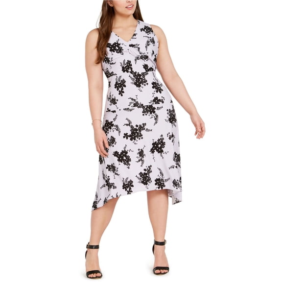 Michael Kors Womens Handkerchief-Hem Midi Dress, Purple, Plus Size, 0X