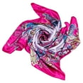 thumbnail image 2 of Yesbay 90x90cm Square Towel Imitated Silk Fabric Women Flower Print Head Wrap Scarf,Rose Red, 2 of 8