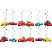 Cars Party Supplies- 2025 New Happy Birthday Cars Birthday Decorations Cars Inspired Birthday Banner Cake Toppers Drink Cups Pull Flags Plates Set for Theme Birthday Party Decorations