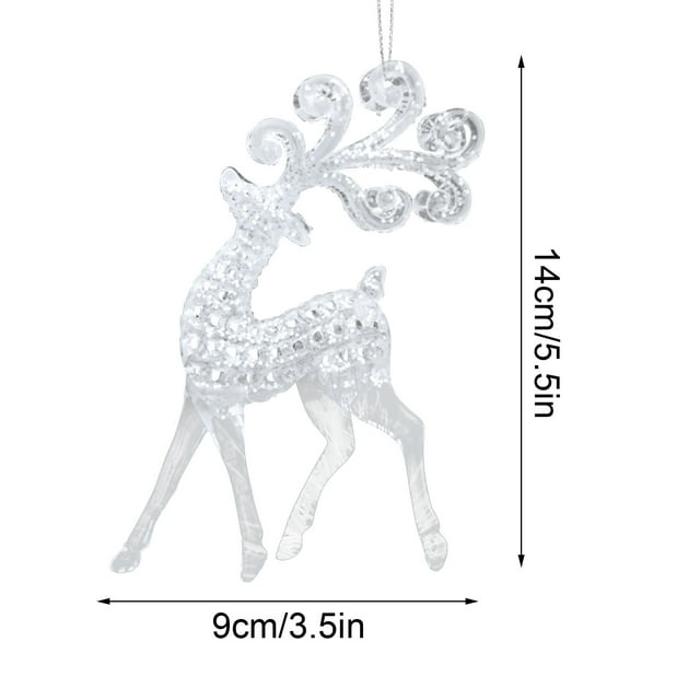 Christmas Tree Ornaments Set of 6 Transparent Acrylic Hanging Pendants Featuring Tree Reindeer Snowflake Designs 9.5 in x 6 cm to 14 in x 9 cm