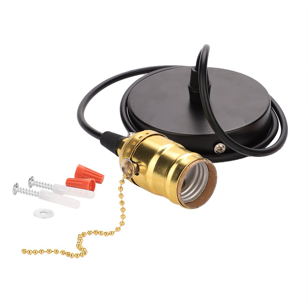 WALFRONT E27 Vintage Pendant Light Holder with Pull Chain Switch Lamp