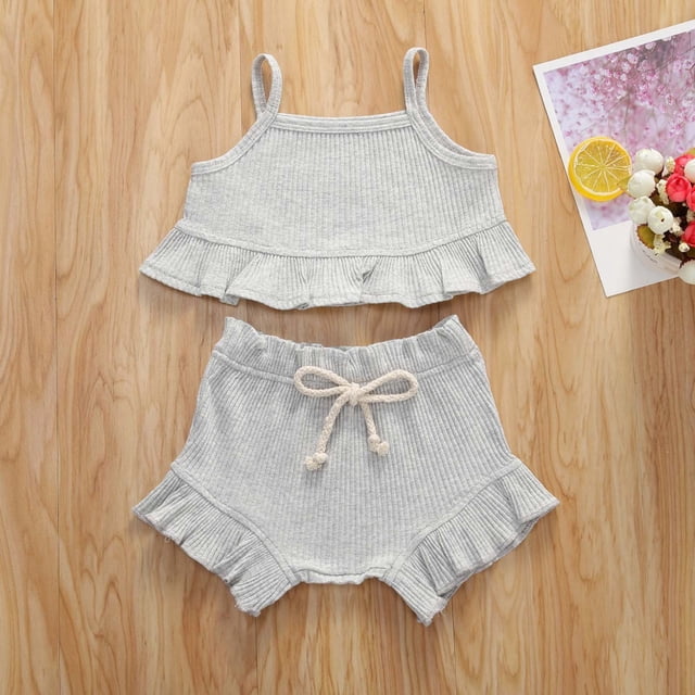 LSLJS Children Solid Color Drawstring Shorts Baby Girl Sleeveless Sling Top Sets Summer Clothes Kids Clothing Trendy 2024