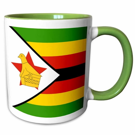 - 3dRose Flag of Zimbabwe - Zimbabwean green yellow red black stripes - gold bird star - African Africa world - Two Tone Green Mug, 11-ounce