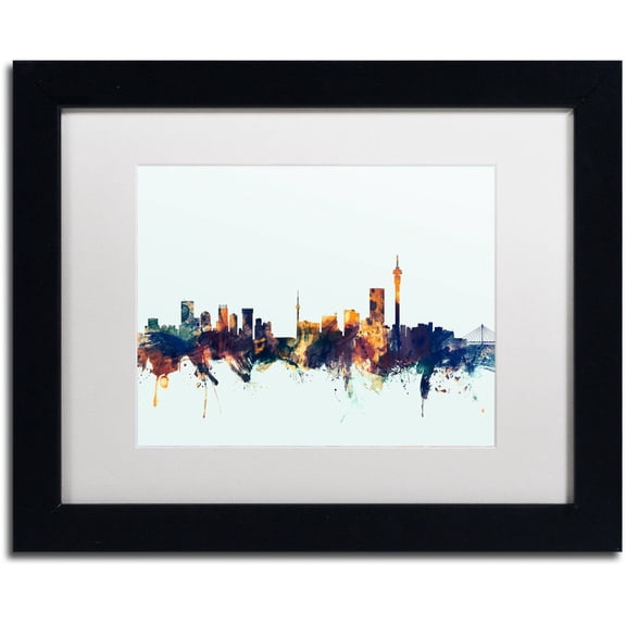 "Johannesburg Skyline Blue" Canvas Art by Michael Tompsett, White Matte, Black Frame